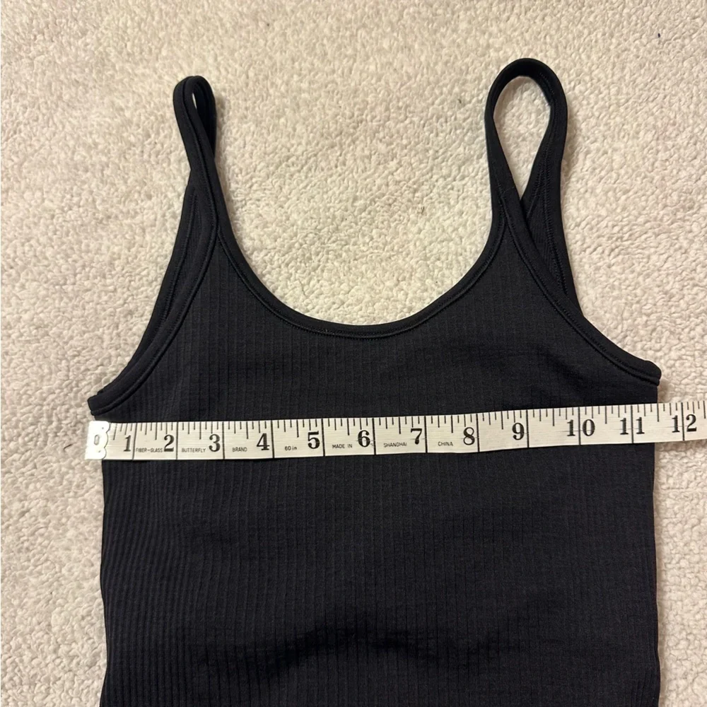 Lululemon Black Ebb to Street Bodysuit Ribbed Scoop Neck Sleeveless Tank Thong
